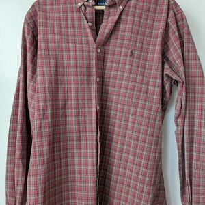 Vintage Ralph Lauren Button Up Shirt Long Sleeve Classic Fit Red Plaid Size L